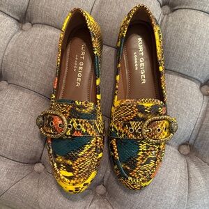 Kurt Geiger Women's Yellow and Green Patterned Loafers